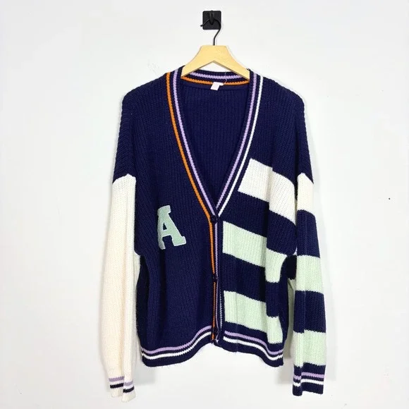 Daily Practice Anthropologie Oversized V Neck Cardigan Sweater Letter A Large - Picture 2 of 6